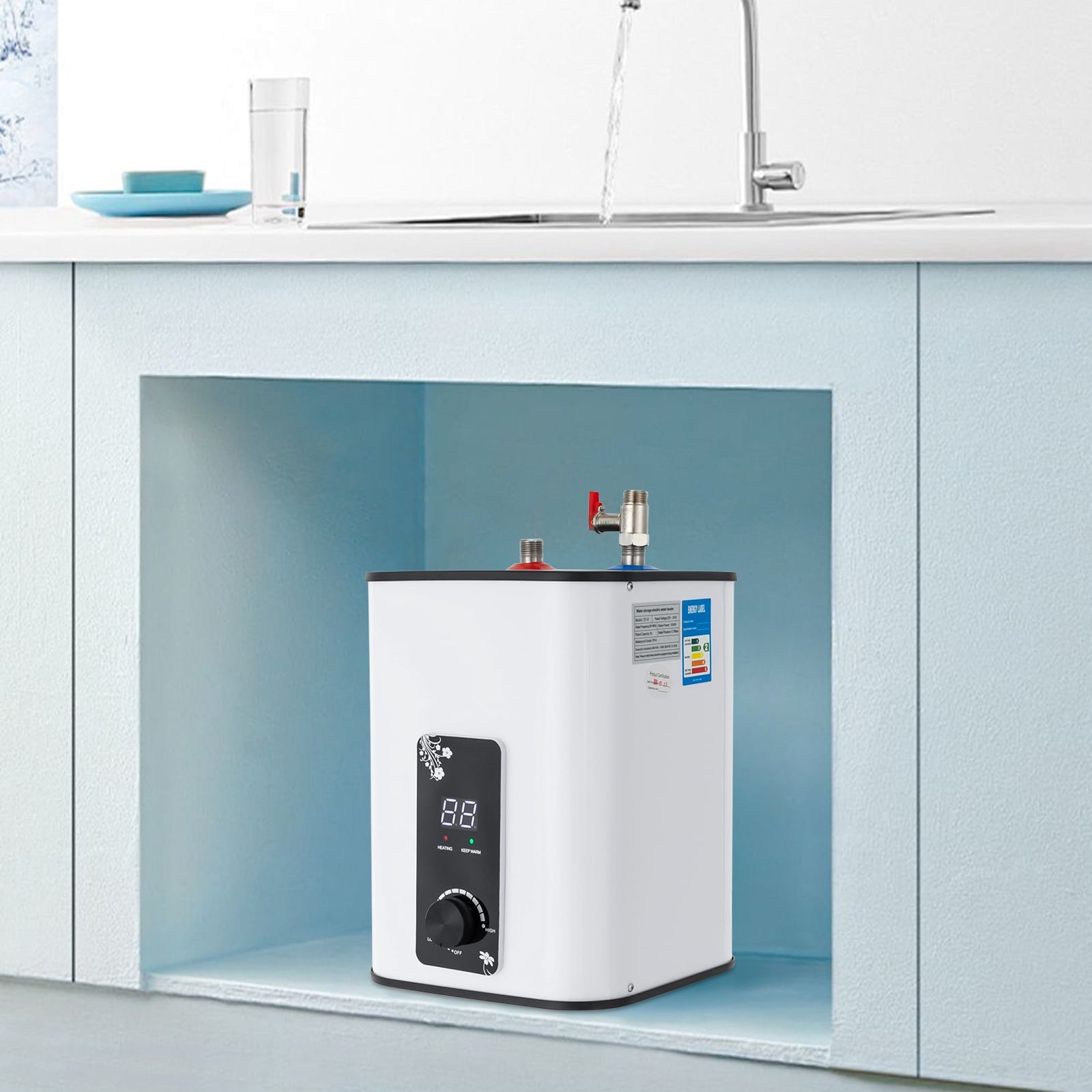 Electric Water Heater, 8L Capacity, Adjustable Temperature (32-149℉), Compact Design for Kitchen, Bathroom, RV, & More - 1500W, UL Listed