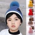 thumbnail image 2 of Autumn Winter Thick Striped Children Knitted Plush Ball Hat Hip-hop Beanie Cap, 2 of 10