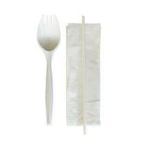 Boardwalk BWKSCHOOLKITPP 5.31 in. Mediumweight Plastic School Cutlery Napkin/Spork/Straw Kit - White (1000/Carton)