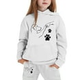 thumbnail image 3 of Glisme Girl Outfits Casual Hooded Tracksuit With Cute Cartoon Fist Bump Print And Drawstring Pockets For Autumn Winter Season Trend Girls Clothing White Size 2-3 Years, 3 of 3