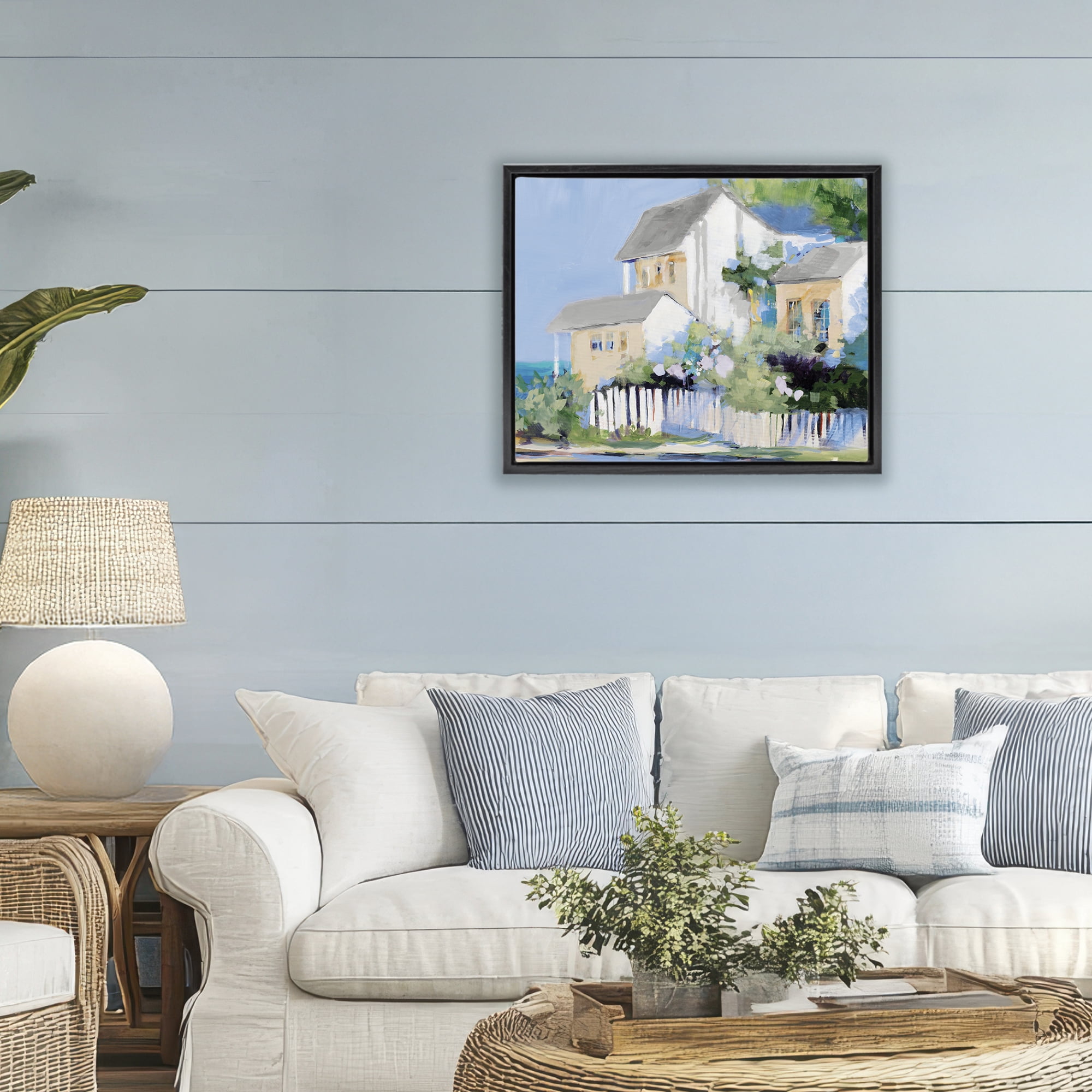 Stupell Industries Living by the Water Cottage Black Framed Floater Canvas Wall Art, design by Jane Slivka