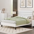 thumbnail image 3 of 4 EVER WINNER Queen Size Velvet Platform Bed Frame, Horizontal Stitched Upholstered Headboard, Noise-Free Wooden Slat Support, No Box Spring Needed, Easy Assembly, White, 3 of 9