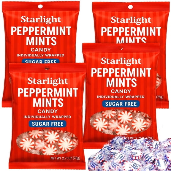 Sugar Free Peppermint Starlight Mint Hard Candy 4 Bags (2.75 oz Each) Individually Wrapped Sugar-Free Candies