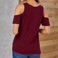 thumbnail image 3 of Wenyuyu Women’s Cold Shoulder T Shirts Short Sleeve Round Neck Tops Summer Trendy Casual Knot Twist Tunic Tee Blouses Wine L, 3 of 7