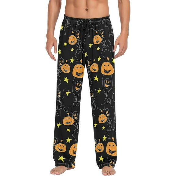 GZHJMY Halloween Skull Pumpkin Stars Pajama Pants, Mens Lounge Pants Super Soft Men Pajama Bottoms, Christmas New Year Birthday Father's Day Gifts, Medium