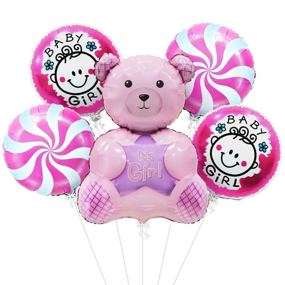 Katchon, Teddy Bear Baby Shower Balloons - 30 Inch, Pack of 5 | Its a Girl Balloons | Baby Girl Balloons for Teddy Bear Baby Shower Decorations | Teddy Bear Balloons for Gender Reveal Decorations