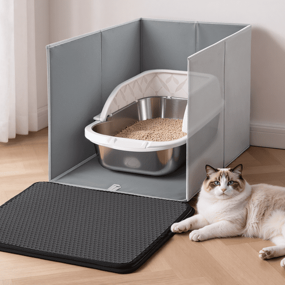 Cat Litter Splash Guard with 2-Layer Sifting Mat, DOMIPET Lightweight Oxford Cloth Cat Litter Box with Splash Guard Anti-Splash Shield, Effortlessly Wipe Clean Surfaces Design