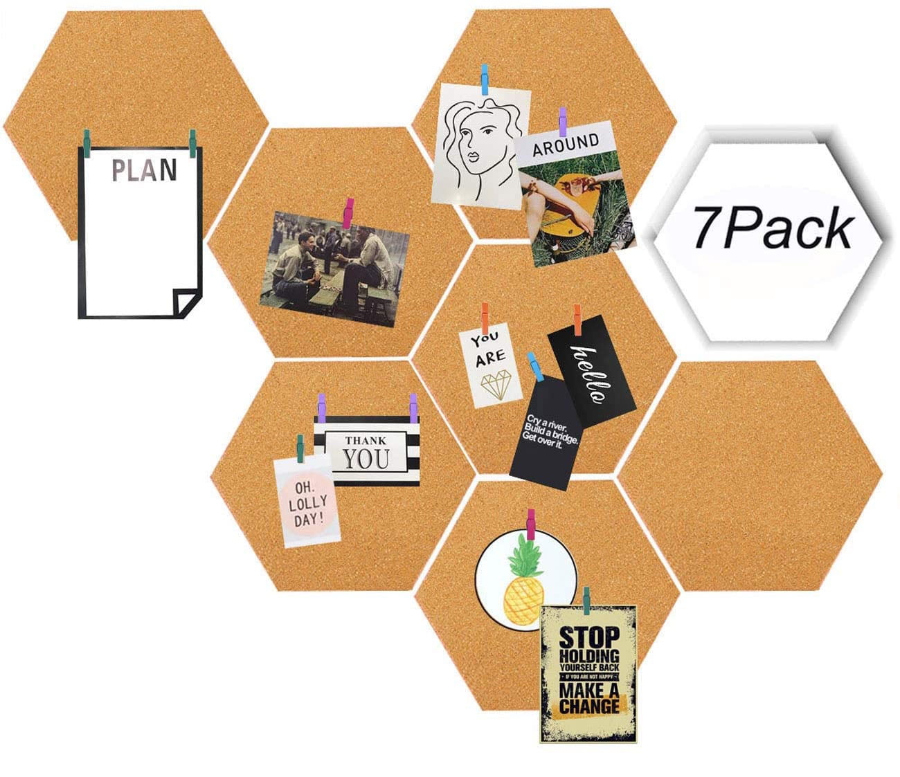 AKTOP Cork Bulletin Board Hexagon 4 Pack, Small Framed Corkboard Tiles for Wall, Thick Decorative Display Boards for Home Office Decor, School
