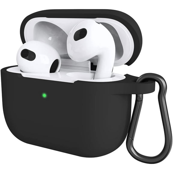 AirPods 3 Case, Protective Skin Cover with Keychain [Visible Front LED] Shockproof Soft Slim Cases Accessories for AirPods 2021 3rd Generation Charging Case [2021 Release]-Black