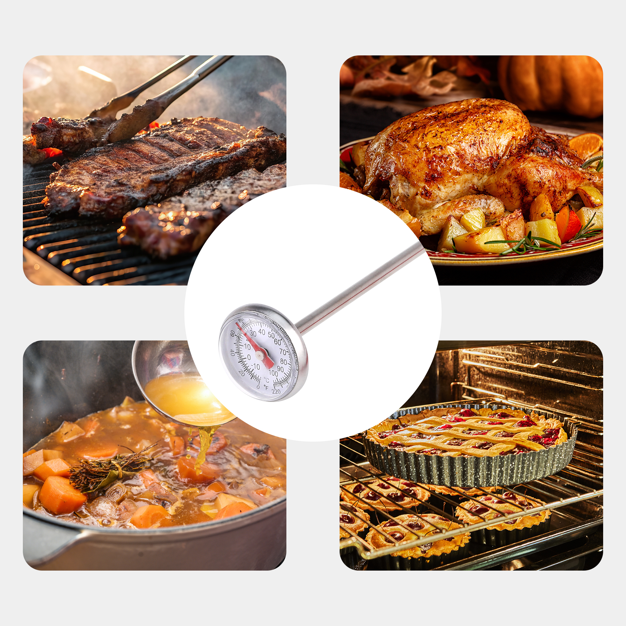 Unique Bargains Waterproof Cooking Thermometer for Home and Kitchen Red 5 Inch