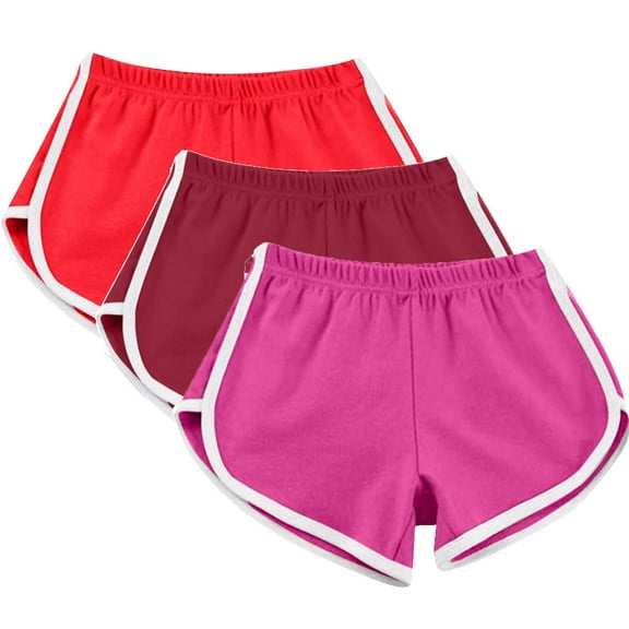 Uaswgudfs 3-piece set Women's Summer Running Shorts - Elastic Waist with White Trim & Breathable Stretch Fabric for Active Comfort Hot Pink S