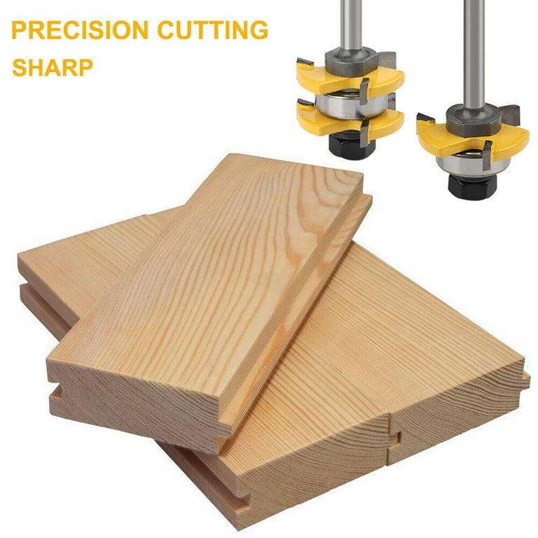 UTRUSTTO Tongue And Groove Router Bit Set - 2 Pc, 1/4" Shank, Adjustable T-Shape, For Woodworking