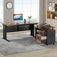 thumbnail image 3 of 63 Inch Executive Desk with File Cabinet, Large Office Desk L Shaped Computer Desk with Drawers and Storage Shelves, Brown and Black, 3 of 8