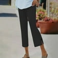 thumbnail image 4 of Capri Pants for Women 2025 Elastic Waist Button Slit Lightweight Flared Capris with Pockets Womens Cropped Pants, 4 of 6