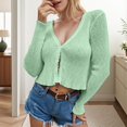 thumbnail image 2 of Arlun Lightweight Cropped Knit Cardigans Sweater for Women V-Neck Button down Open Front Crop Cardigan Tops Soft Comfortable Fashion Solid Color Long Sleeve Outwear Tops Green One Size, 2 of 4