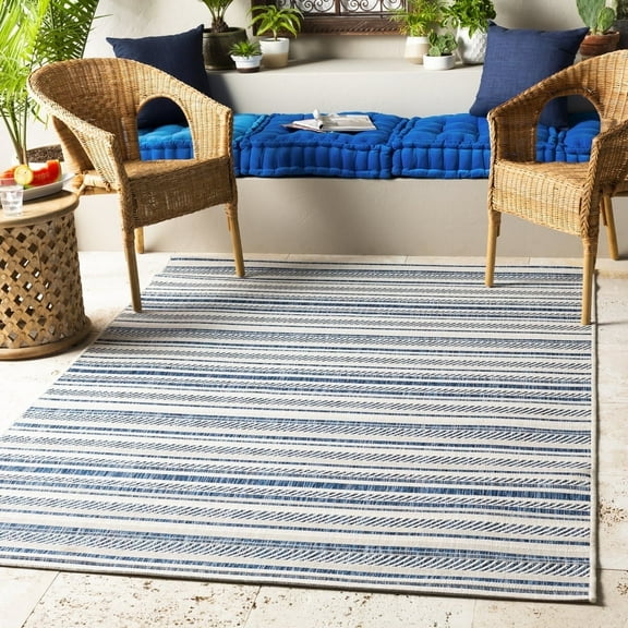 Livabliss Outdoor Rugs, 8x10 Eagean Global Blue Area Rug for Patio, Porch, Deck, Backyard, Waterproof Indoor Outdoor Carpet (7'10" x 10'2")