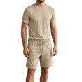 thumbnail image 2 of Men Solid Crew Neck Short Sleeve Tee & Drawstring Pocket Shorts 2 Piece Casual Summer Tracksuit Khaki 4XL, 2 of 7