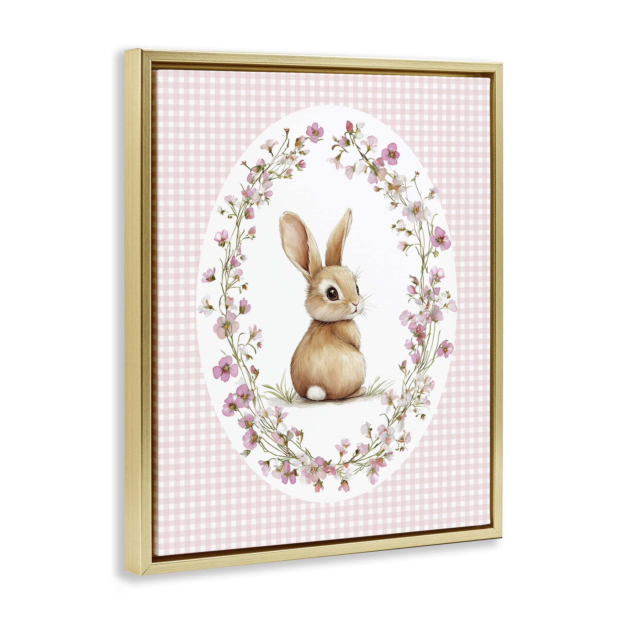 Stupell Industries Spring Gingham Rabbit Gold Framed Floater Canvas Wall Art, design by Christine Simpson Art