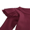 thumbnail image 4 of Baby Girl Solid Color Clothes Sets Cotton Bodysuit Tops Flared Pant Bell Bottom Outfits, 4 of 5