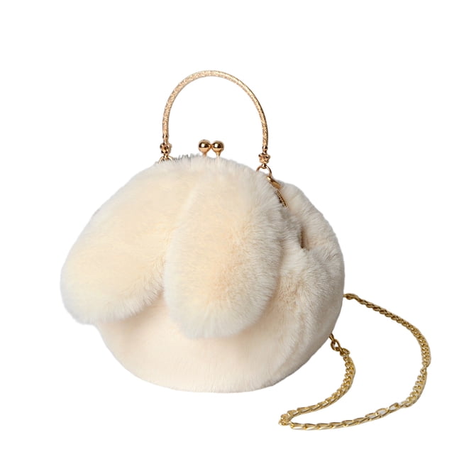 Bolso bandolera de conejo de peluche para mujer, bolso de pelo con orejas de conejo y clip en la boca.