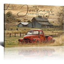 Barn Pictures Wall Decor Red Truck Farmhouse Canvas Painting Vintage Car Wall Framed Posters Home for Living Room Bedroom Bathroom Decoration 12x16inch