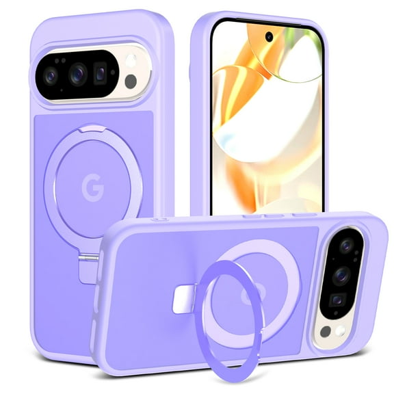 for Google Pixel 9 / 9 Pro Case with Ring Kickstand, Compatible with MagSafe, Ultra Slim Lightweight Drop Protective Cover, Luxury Shockproof Anti-Scratch Translucent Back Phone Case, Lightpurple
