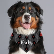 Black and Gray Heart Argyle Personalized Dog Bandana Collar Cover