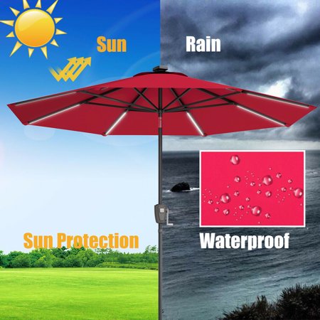 Gymax 9 Ft Patio Waterproof Solar Umbrella Led Light Tilt Red Walmart Canada