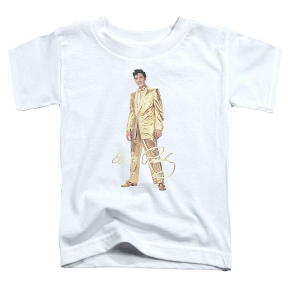Trevco ELV786-TT-3 Elvis Presley & Gold Lame Suit Short Sleeve Toddler T-Shirt, White - Large - 4T
