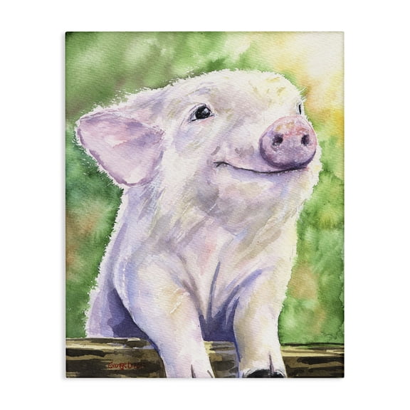 Stupell Industries Farmhouse Baby Pig Animal Green Watercolor Canvas Art, 16 x 20, by George Dyachenko