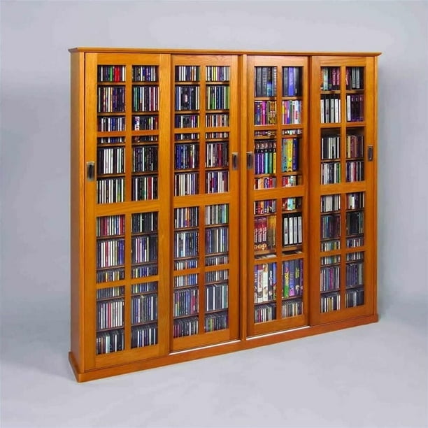 Leslie Dame 4Door Glass CD DVD Wall Media Storage Cherry