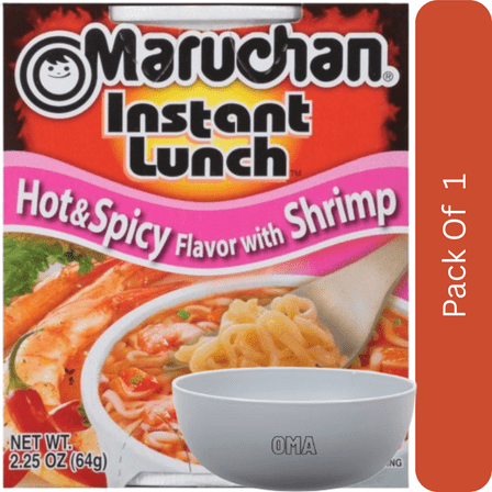 Maruchan Instant Lunch Hot & Spicy Shrimp Flavor Ramen Noodles – 2.25 oz Cup-With Olive White Bowl By OMA