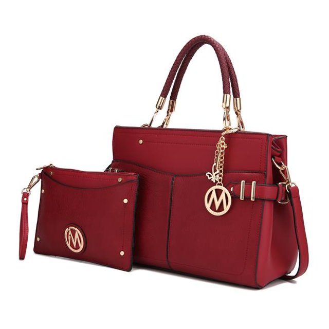 MKF Collection by Mia K. Tenna Satchel & Wristlet Set, Wine
