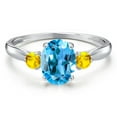 thumbnail image 3 of Gem Stone King 10K White Gold Swiss Blue Topaz and Yellow Sapphire 3-Stone Ring for Women | 1.77 Cttw | Oval 8X6MM | Gemstone November Birthstone | Size 7, 3 of 6