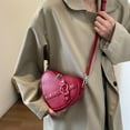 thumbnail image 4 of Women Small Heart Rivet Bag PU Leather Solid Color Girls Dating Bag (Wine Red), 4 of 10