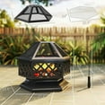 thumbnail image 7 of Yardi Yarda 28" Fire Pit with Grill Hexagon, Fireplace Wood Burning Firepit with Cooking Grate, Firepit with Fire Poker and Spark Screen Lid for Outdoor, Black, 7 of 7