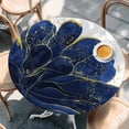thumbnail image 2 of Navy Blue Gold Round Tablecloth, Fitted Table Cover with Elastic for 36"-44" Round Tables, Abstract Line Art Troditional Ink Painting Table Cloth Outdoor Indoor Dinning Party Waterproof Tablecloths, 2 of 7
