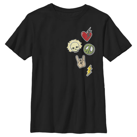 Boy's Lost Gods Rock N' Roll Patches  Graphic Tee Black Medium
