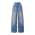 thumbnail image 2 of FEDPOP Girls Wide Leg Baggy Jeans, High Waisted Denim Pants with Pockets, Casual Y2K Loose Trousers for Kids, Blue, 8-14Y, 2 of 7