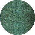 thumbnail image 1 of Ahgly Company Machine Washable Indoor Round Oriental Turquoise Blue Industrial Area Rugs, 6' Round, 1 of 4