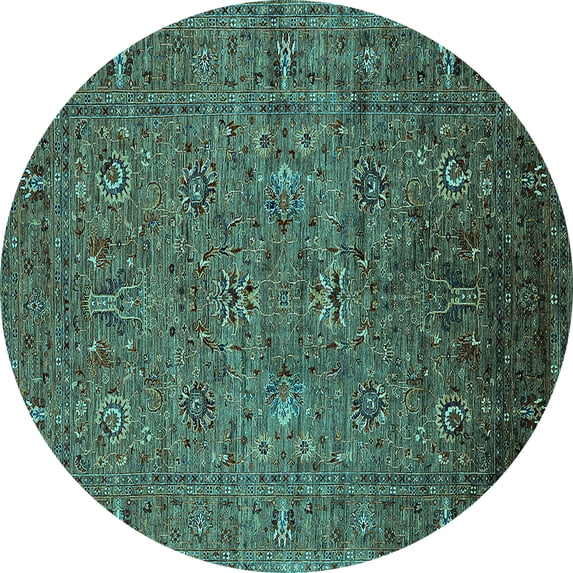 Ahgly Company Machine Washable Indoor Round Oriental Turquoise Blue Industrial Area Rugs, 6' Round