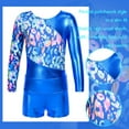 thumbnail image 7 of YONGHS Kids Girls Printed Long Sleeve Dance Gymnastics Leotards and Athletic Shorts Set, 7 of 7