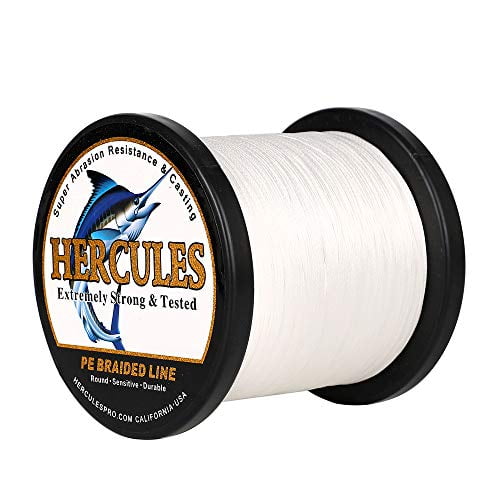 HERCULES Ligne de Pêche Tressée 1500m 1640yds 10lbs-200lbs Pe Superline 8 Brins (Blanc 50lb/22.7kg 0.37mm)