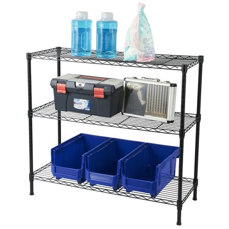 

3 Tier Standing Shelving Metal Units Adjustable Height Wire Shelf Display Rack for Laundry Bathroom Kitchen 35.43 W x 13.78 D x 31.5 H Black