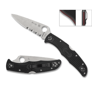 Image of SPYDERCO Endura Lockback Thin Red Line Knife Black FRN Serrated VG10 C10FPSBKRD Pocket Knives