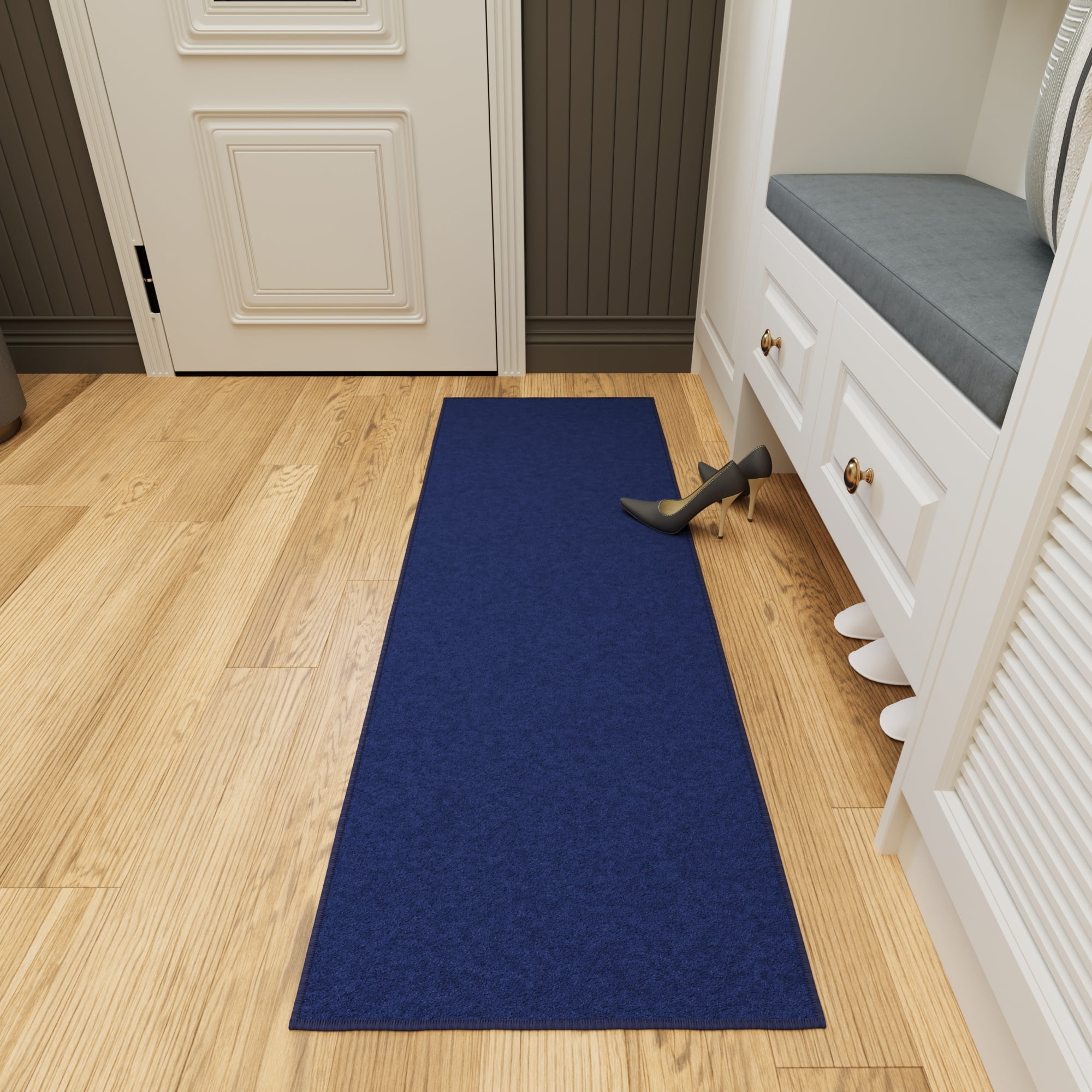 Ottomanson Solid Bathroom Runner Rug 20" x 59" - Non Slip Low Pile Carpet, Navy