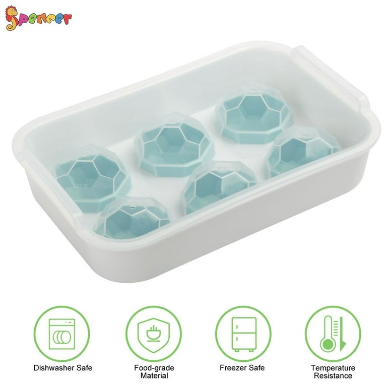 Spencer Silicone Ice Ball Mold, 6 Large Sphere Round Ice Cube Trays with  Lid Reusable Ice Ball Maker for Whiskey and Cocktails, BPA Free 