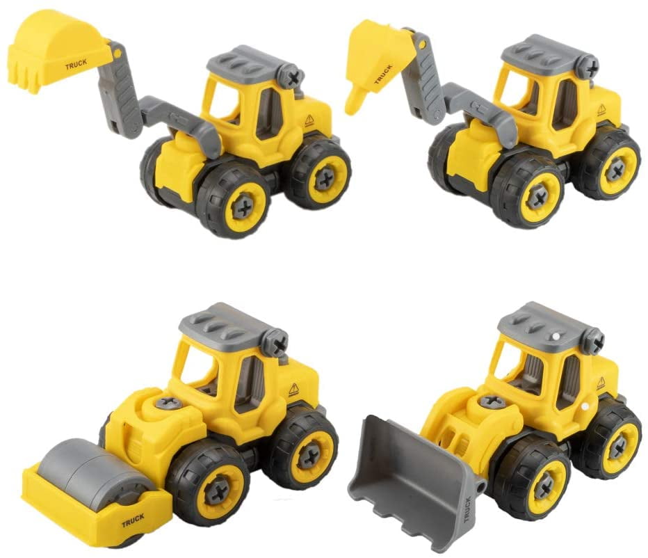 4 Pack DIY Assembly Take Apart Car Toy Construction Trucks Toys Playset Birthday Gift for 3 4 5 Year Old Toddlers Boys Temi Engineering Construction Vehicles Toy Set for Kids 