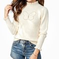 thumbnail image 2 of WAVSUF Kids Girls Knitted Sweater, Long Sleeve Soft Comfort Ruffle Mock Neck Winter Base Casual Undershirts Beige 1, 2 of 6