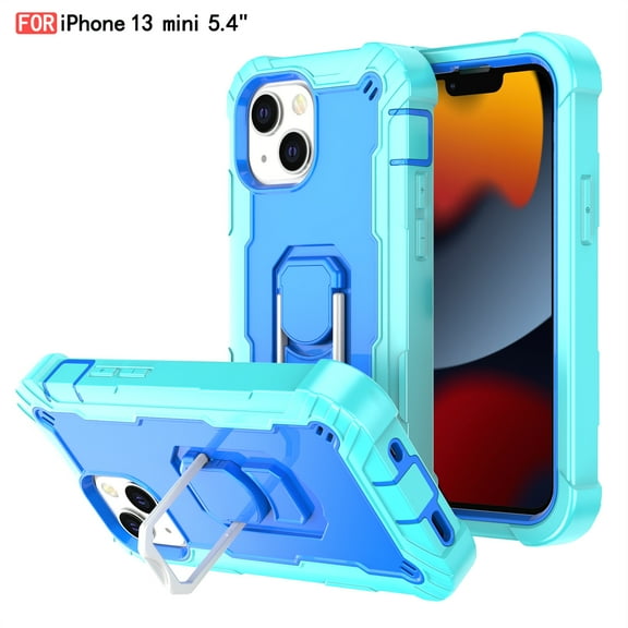 iPhone 13 Mini Case - Heavy Duty Hybrid Rugged Dual Layer Protective Shockproof Kickstand Cover with Ring Holder for Apple iPhone 13 Mini, M